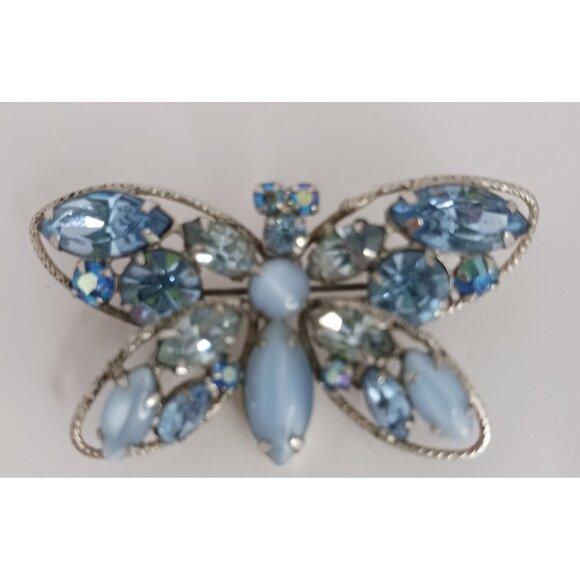 Regency Signed Blue  Aurora Borealis Rhinestone Butterfly Brooch Pin 2"×1.25" - Picture 4 of 6